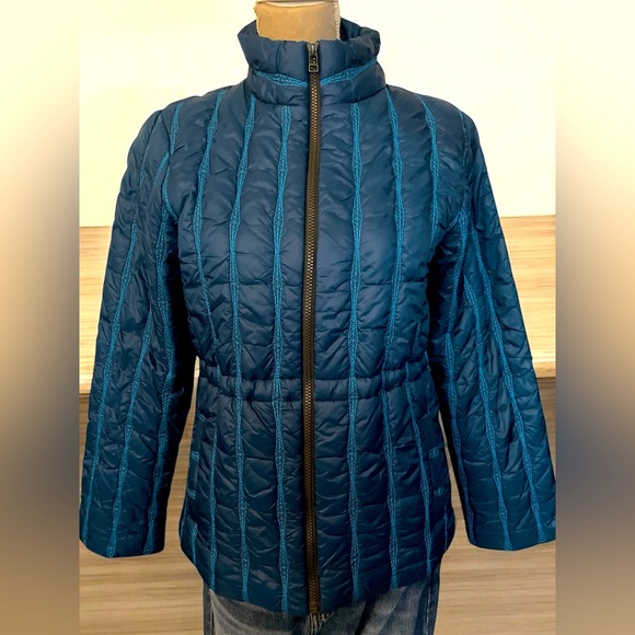 Cabi Poseidon Puffer 914 Teal Blue Mock Neck Zip Up Jacket Size Small - Picture 2 of 14